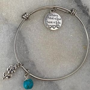 Stainless Steel "Where There Is Love There Is Life" Silver Bangle Bracelet